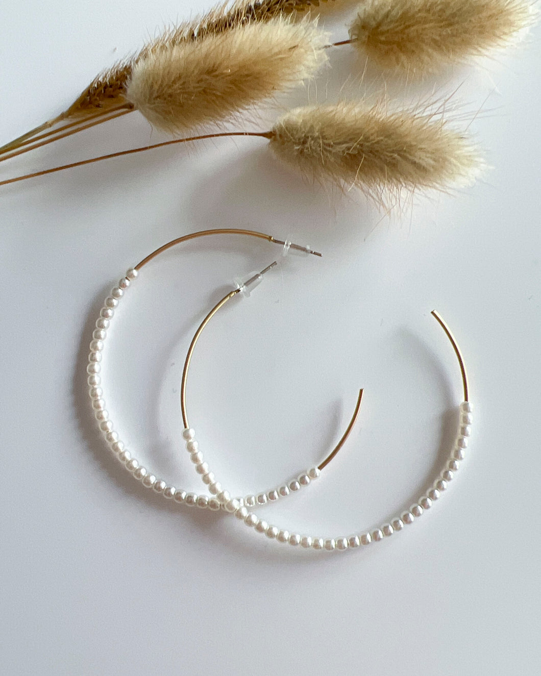 Golden Hoops With Ivory Pearls