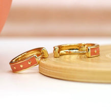 Load image into Gallery viewer, Gold Plated Orange Huggie Hoops
