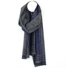 Load image into Gallery viewer, Navy And Grey Plaid Check Scarf
