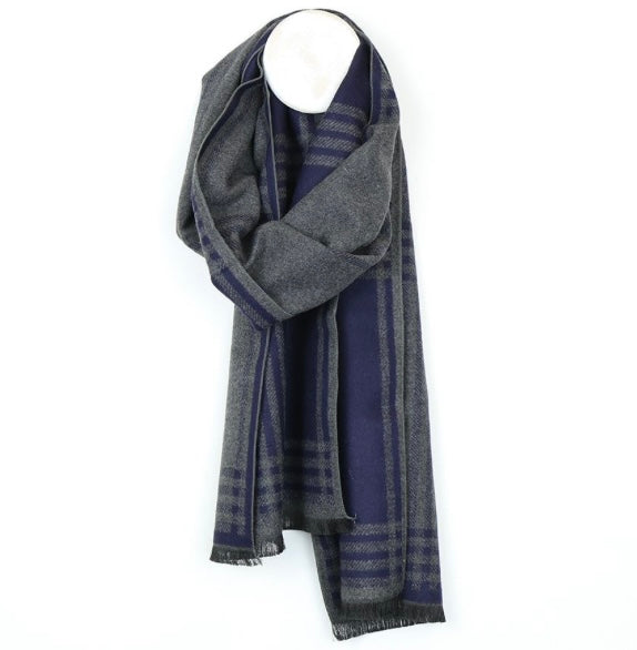 Navy And Grey Plaid Check Scarf