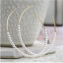 Load image into Gallery viewer, Golden Hoops With Ivory Pearls
