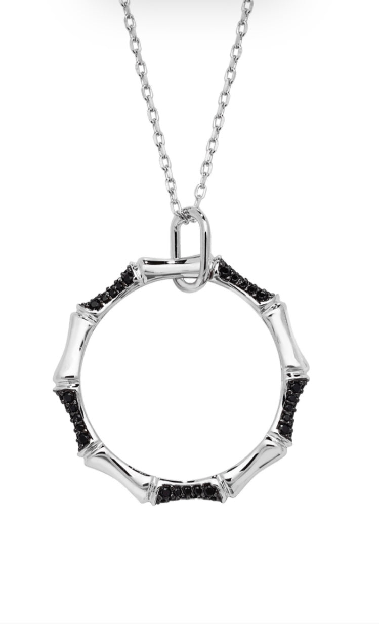 Onyx and Silver Bamboo Pendant And Chain