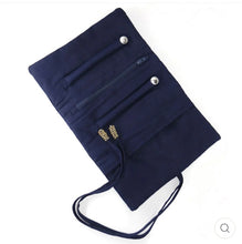 Load image into Gallery viewer, Navy Blue Embroidered Crane Velvet Jewellery Roll
