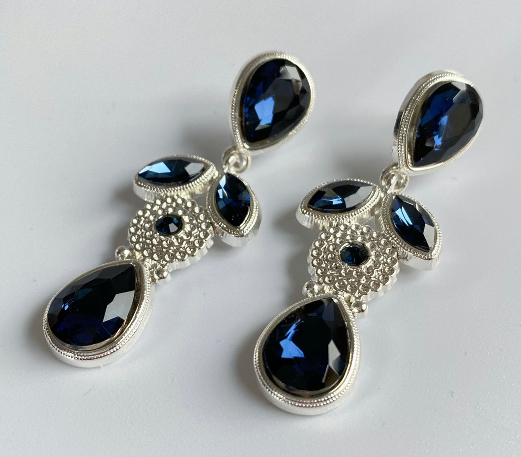 Navy And Silver Crystal Earrings