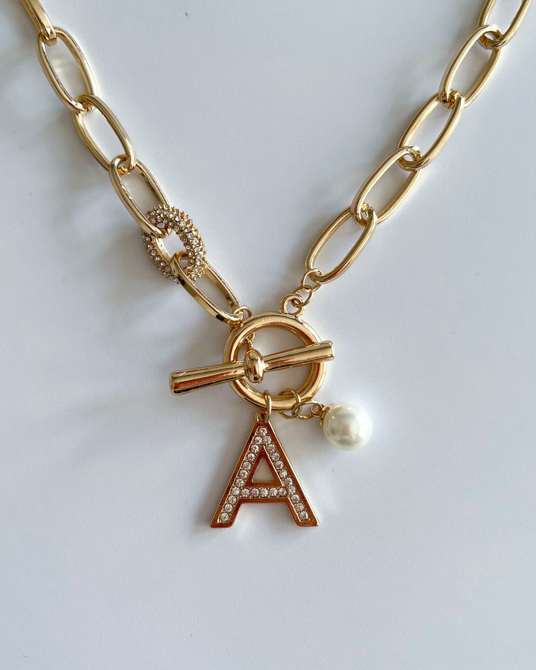 Gold Plated Initial T-Bar Necklace