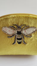 Load and play video in Gallery viewer, Mustard Velvet Hand Embroidered Bee Pouch
