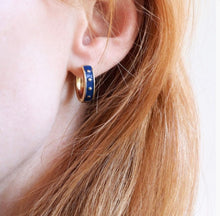 Load image into Gallery viewer, Gold Plated Navy Huggie Hoops
