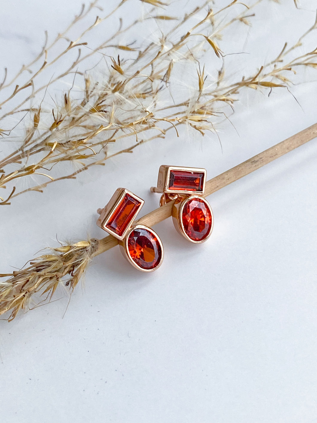 Abstract Red Stone Stud Earrings