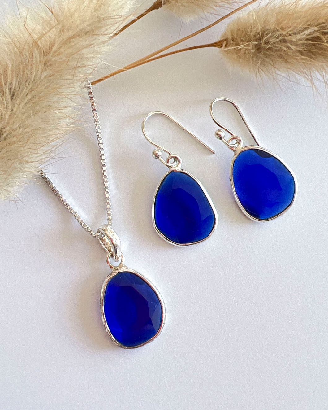 Sterling Silver And Royal Blue Crystal Set