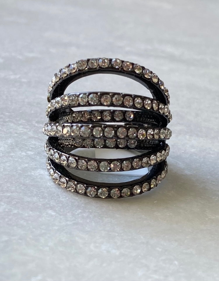 Black Ring With Clear Crystals