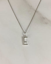 Load image into Gallery viewer, Art Deco E Pendant with Cubic Zirconia Stones in a Silver Chain
