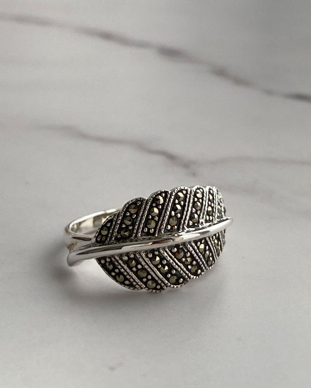 Marcasite and Silver Leaf Ring