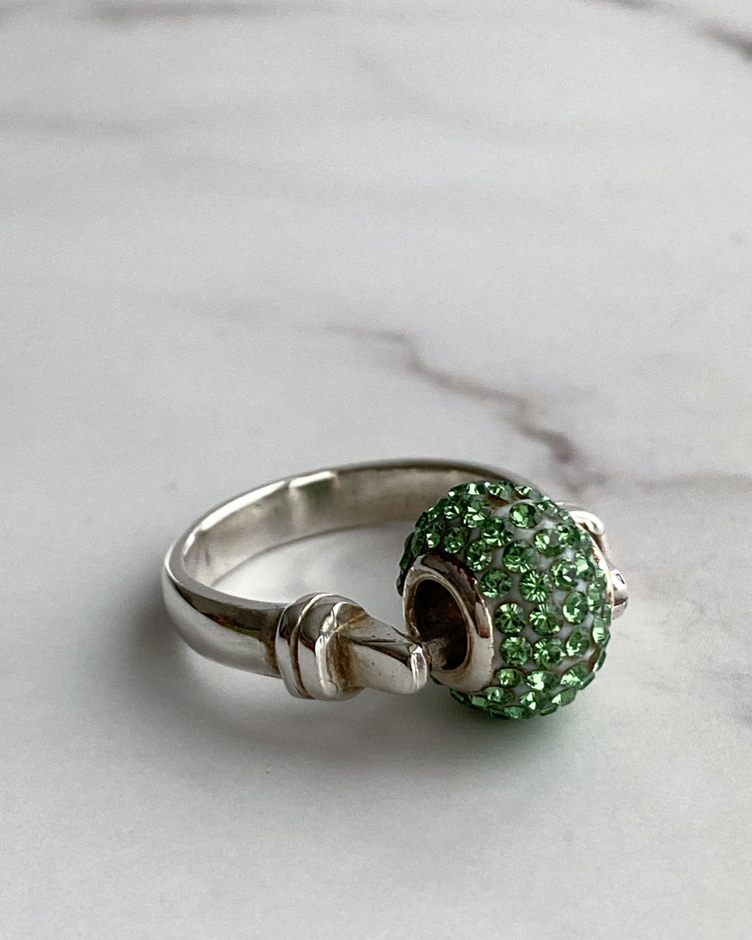 Silver Ring with Green Charm