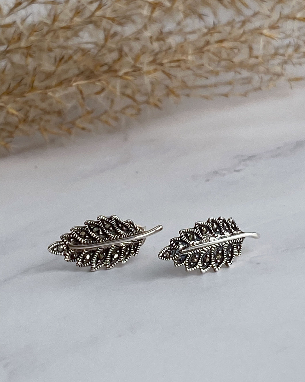 Marcasite and Silver Leaf Earrings