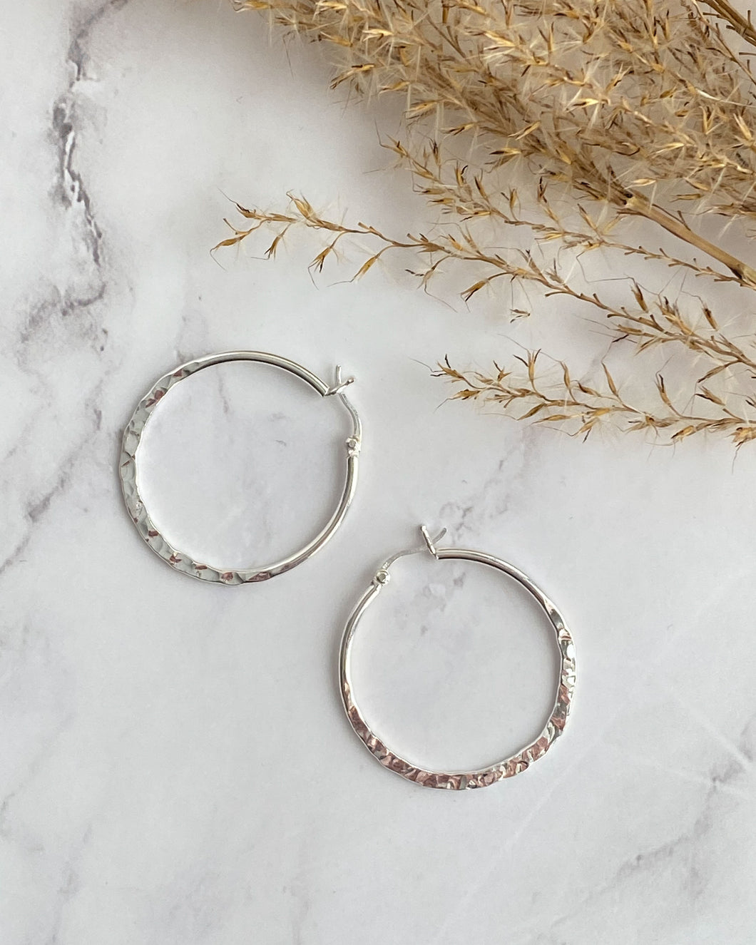 Silver Hammered Hoops